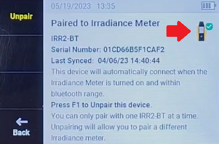 Paired Irradiance Meter Screenshot